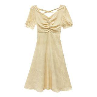 Short-sleeve Cross Strap Mini A-line Dress / Midi A-line Dress