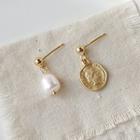 Sterling Silver Asymmetrical Coin Drop Earring 1 Pair - A156 - White & Gold - One Size