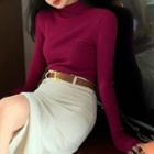 Long-sleeve Mock-neck Knit Top / Midi A-line Skirt