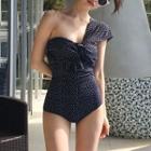 One Shoulder Dotted Knotted Swimsuit