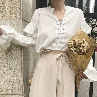 Tie-front Ruffle Blouse