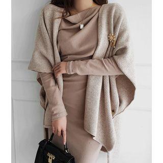 Rib-knit Wool Blend Shawl Cardigan