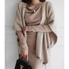 Rib-knit Wool Blend Shawl Cardigan