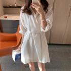 Set: Long-sleeve Wrap-front Mini Shirtdress + Slipdress
