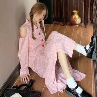 Plaid Long-sleeve Top / Midi Skirt