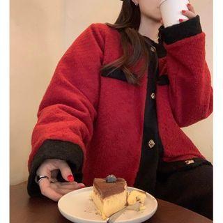 Contrast-trim Loose-fit Jacket Red - One Size