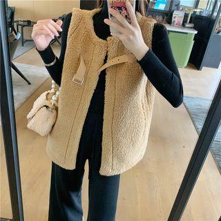 Faux Shearling Lined Vest / Long-sleeve Plain T-shirt / High-waist Pants