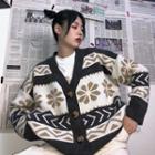 Patterned Knit Buttoned Jacket Dirty White - One Size