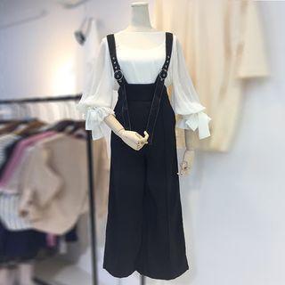 Set: 3/4-sleeve Blouse + Suspender Midi Dress