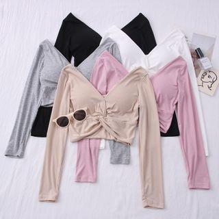 Deep V-neck Twisted Crop Top In 5 Colors