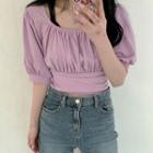 Puff-sleeve Ruched Crop T-shirt