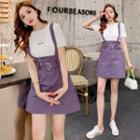 Short-sleeve T-shirt / Mini A-line Suspender Skirt / Set