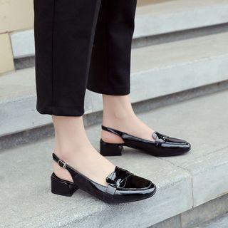 Patent Low Heel Slingback Sandals