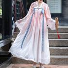 Hanfu Set: Long-sleeve Top + Strapless Maxi Dress