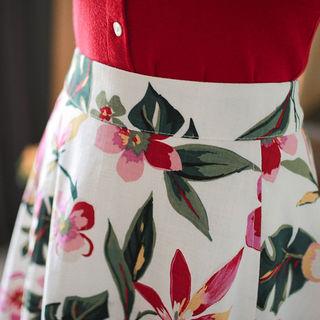 Band-waist Floral Miniskirt