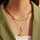 Alloy Disc & Cross Pendant Layered Necklace Gold - One Size