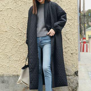 Argyle Pattern Trench Coat Black - One Size