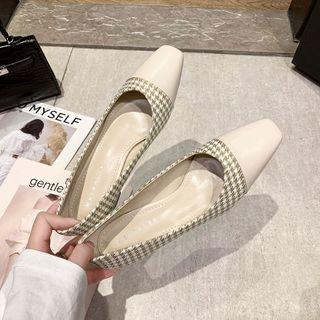 Cap-toe Houndstooth Block Heel Pumps