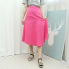 Linen Band-waist A-line Midi Skirt