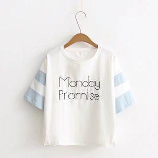 Short-sleeve Lettering Contrast-trim Top