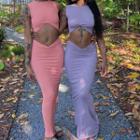 Set: Sleeveless Crop Top + Low Rise Maxi Skirt