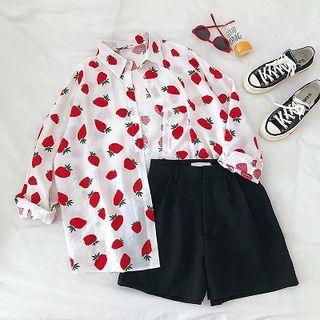 Fruit Print Single-breasted Long-sleeve Blouse