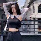 Long-sleeve Floral Print T-shirt / Strappy Top