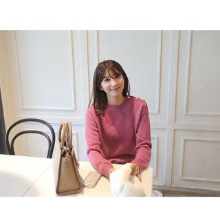 Faux-pearl Buttoned Wool Blend Sweater