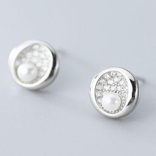 925 Sterling Silver Faux Pearl Earring 1 Pair - S925 Silver - Stud Earrings - One Size