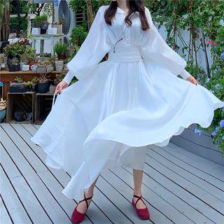 Long-sleeve Plain Shirt / Maxi A-line Skirt