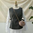 Set: Buckle-side Pinstripe Vest + Ruffle-cuff Mini Dress