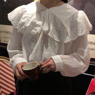 Long-sleeve Perforated Collar Top