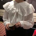 Long-sleeve Perforated Collar Top