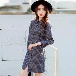 Long-sleeve Check Shirtdress