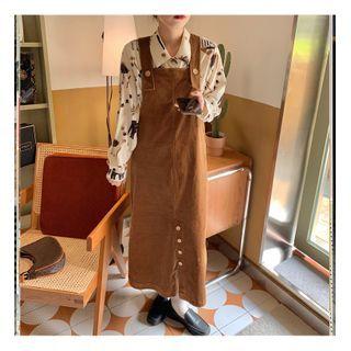 Printed Blouse / Buttoned Pinafore Dress