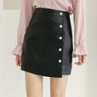 Buttoned Faux Leather Straight Fit Skirt