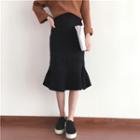 Ruffled Knit Midi Skirt