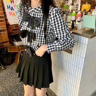 Bow Gingham Shirt / A-line Skirt
