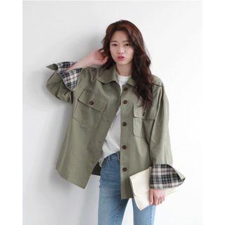 Plaid-cuff Military Shirt Jacket