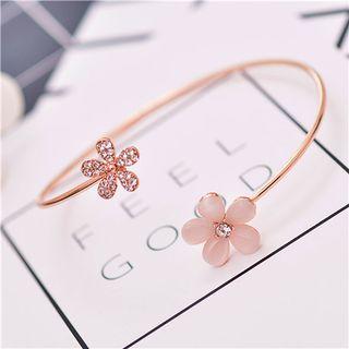 Cats Eye Stone Flower Open Bangle