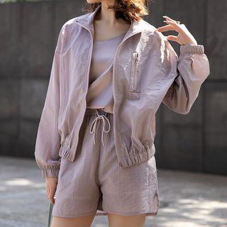 Set: Plain Zip-up Jacket + Shorts