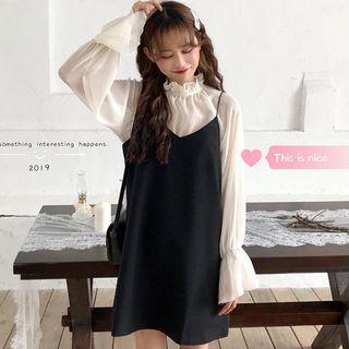 Mock Neck Blouse / Spaghetti Strap Mini Dress