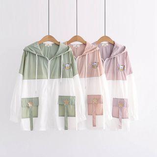 Bear Embroidered Color-block Hood Jacket
