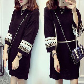 3/4-sleeve Knit A-line Dress