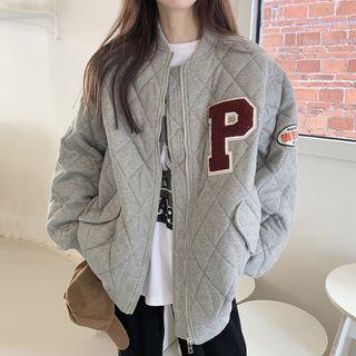 Lettering Quilted Jacket Gray - One Size