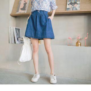 Double Layered Denim A-line Skirt