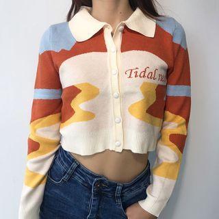 Lettering Color Panel Cropped Cardigan