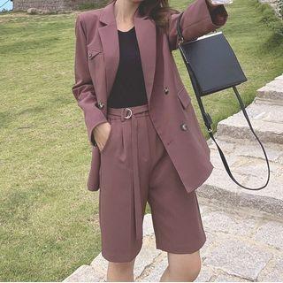 Set : Double-breasted Oversize Blazer+ Wide Leg Pants