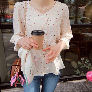 Heart Print Tie-waist Blouse