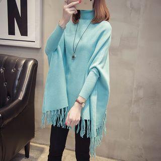 Fringed Hem Turtleneck Sweater